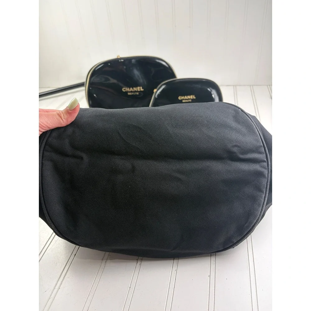 Chanel CC Logo Vintage Canvas Drawstring Bucket Bag Backpack & Two Cosmetic Bags